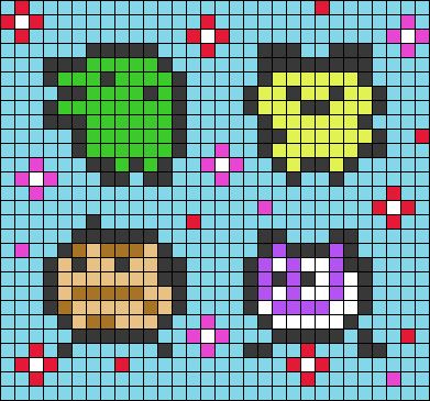 Alpha pattern #117711 | BraceletBook Tamagotchi Alpha Pattern, Tamagotchi Mametchi, Beaded Curtains Diy, Kawaii Crafts, Embroidery Bracelets, Pixel Crochet, Pixel Art Grid, Tapestry Crochet Patterns, Melty Beads