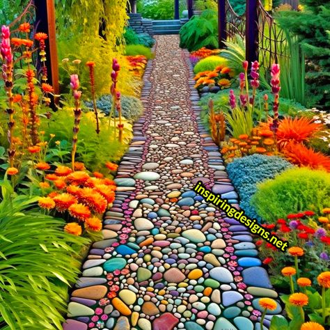 These Stunningly Creative Garden Walkways Turn Your Yard into a Gallery Creative Garden Walkways, How To Make A Mosaic Walkway, Mosaic Walkways Pathways Diy, Mosaic Tiles Garden, Colorful Stepping Stones, Garden Paths And Walkways Cool Ideas, Creative Walkways, Stone Walkways Paths, Garden Walkways Pathways