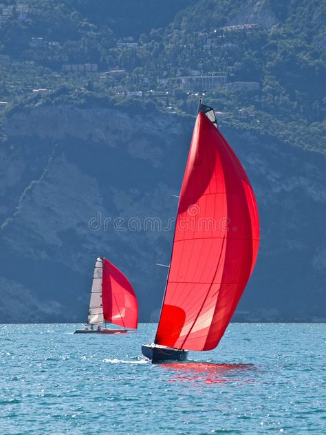 Red sail. Sailing boat with red sail on lake garda , #Affiliate, #Sailing, #sail, #Red, #boat, #garda #ad Sailing Aesthetic, Classic Sailing, Sailing Yachts, Sailboat Painting, Yacht Interior, Boat Painting, Sailing Boat, Lake Garda, Kids Artwork