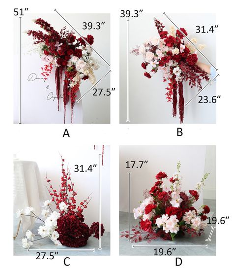 White And Red Floral Arrangements, Red And White Wedding Theme, Outdoor Wedding Backdrop, Red Flower Arrangements, Floral Mechanics, Outdoor Wedding Backdrops, Arch Arrangement, Valentine Backdrop, Backdrop Floral