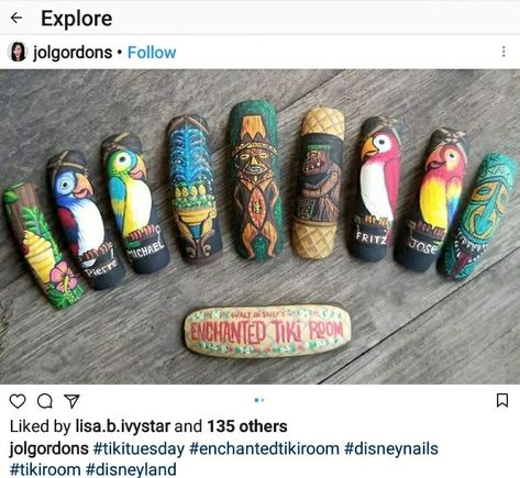 Tiki Nails, Insect Nails, Disney Nail, Enchanted Tiki Room, Nail Art Disney, Tiki Room, Disney Nails, Nails On Fleek, Drinking Tea