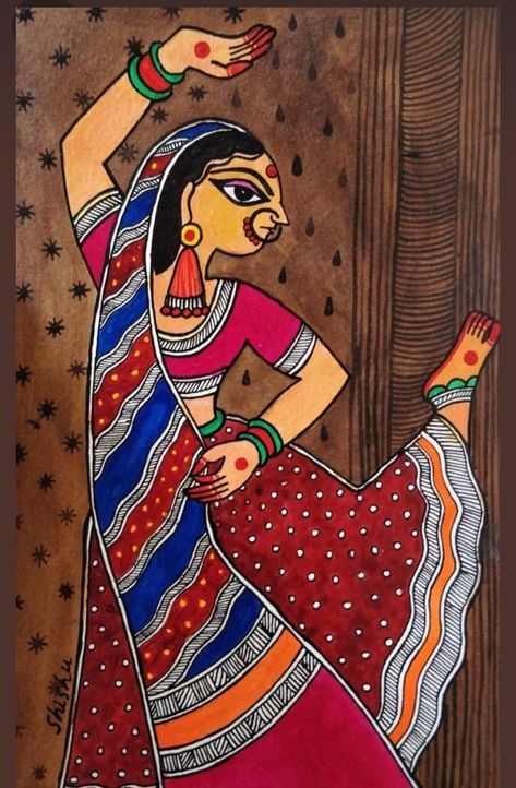 Traditional Folk Art Painting, Traditional Paintings Indian Folk Art, Indian Art Paintings Traditional, Indian Folk Art Painting, Indian Folk Painting, Traditional Madhubani Art, Folk Art Drawing, Kalamkari Painting, Indian Art Gallery