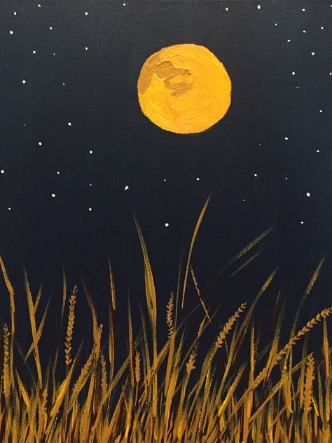 Harvest Moon Art For Kids, Halloween Moon Painting, Harvest Moon Painting, Harvest Moon 2023, Harvest Paintings On Canvas, Fall Chalk Art, Harvest Moon Art, Autumn Journaling, Blackboard Ideas