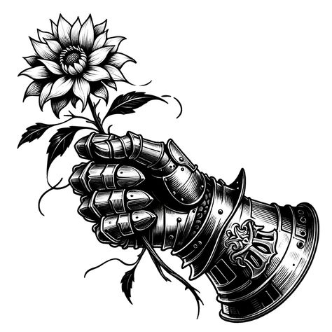 #tattoo #tattohand #tattoosketches #design #sketch Woodcut Hand Tattoo, Hand Armor Tattoo, Steam Punk Tattoos, Black Knight Tattoo, Etching Flowers, Crusader Knight Tattoo, Scythe Tattoo Design, Gauntlet Drawing, Roman Warrior Tattoo