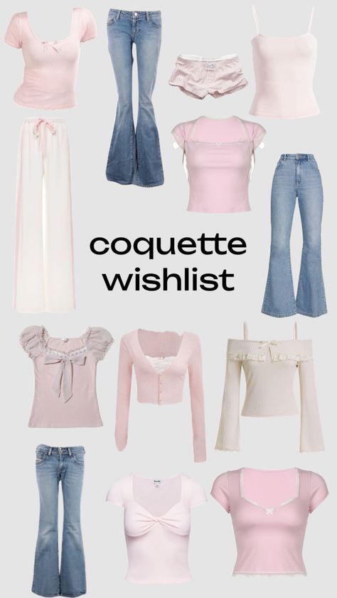 #coquette #coquettewishlist #coquettefit #inspo Coquette Outfit Collage, 2021 Coquette Aesthetic, Coquette Capsule Wardrobe, Coqquete Outfits Ideas, Coquette Aestethic Outfits, Couqutte Outfit Ideas, Coquette Summer Outfits, Coquette Style Aesthetic, Flirty Clothes