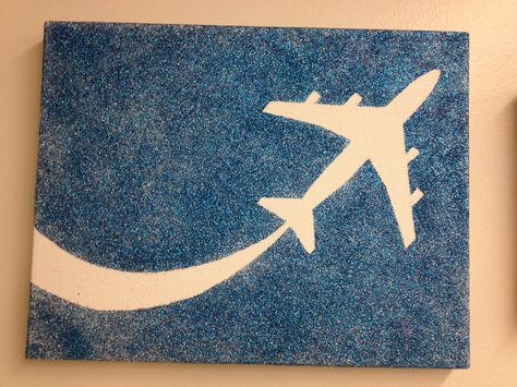 Airplane Glitter Canvas Travel Canvas Painting, Aeroplane Painting, Plane Painting, Airplane Painting Easy, Painting Ideas On Canvas Airplane, Plane Canvas Painting, Acrylic Painting Airplane, Aviation Painting Canvas, Plane Painting Canvas Airplane Art