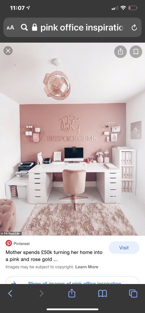 Pink Gray And White Home Office, Pink And Gray Home Office, Pink And Grey Office Ideas, Blush Office Ideas, Pink And Grey Office, Glam Office Ideas, Blush And Gold Office, Grey Office Ideas, Blush Office