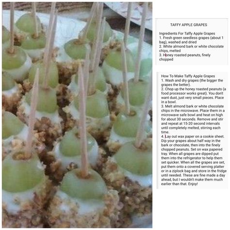 Taffy Grapes Recipe, How To Make Taffy, Taffy Grapes, Taffy Apple, White Almond Bark, Honey Roasted Peanuts, Grape Recipes, Appetizer Ideas, Almond Bark