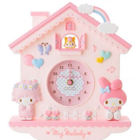 Hang on the wall my melody wall clock. Very cute peek-a-boo window and the mouse swings like a pendulum.  Dimensions 26×7×30cm Sanrio Bedroom, Sanrio Room, Kawaii Bedroom, Pink Bedroom Decor, Pendulum Wall Clock, Cartoon Wall, Cute Room Ideas, Kawaii Room, Hello Kitty Items