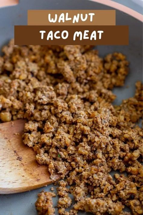 If you're on the lookout for a vegan meat substitute, give this Walnut Taco Meat recipe a try! It's quick and easy to throw together and cooks up with the best texture and flavor! It's also healthy and filled with nutrients and deliciousness! Make this for taco night or use it for taco salads for lunch. You'll be so glad you did! Vegan Hamburger Meat Recipes, Walnut Beef Recipe, Walnut Ground Beef, Meat Substitute Recipes, Walnut Meat Vegan, Walnut Meat Recipes, How To Use Walnuts For Vegan Ground Meat, Walnut Mushroom Taco Meat, Chickpea Walnut Taco Meat