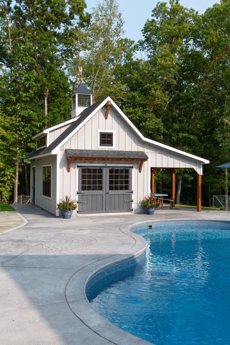 Pool House Interior Design, Interior Design Beach House, Pool House Interior, Interior Design Beach, Board Batten Siding, Farmhouse Sheds, Farmhouse Colors, Victorian Cape, Custom Porch