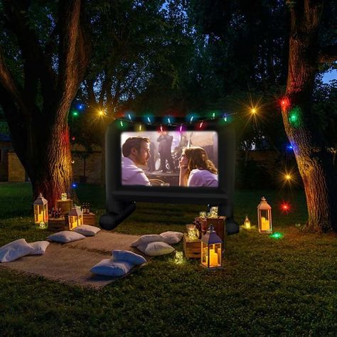 Blow Up Movie, Backyard Movie Night Party, Pop Up Cinema, Bbq Pool Party, Backyard Movie Theaters, Outdoor Projector Screen, Outside Movie, Halloween Projector, Inflatable Movie Screen