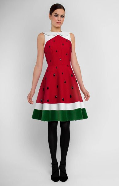 Watermelon dress by Pintel on Etsy Silk Velvet Dress, Watermelon Dress, Gamine Style, Girls Dress Sewing Patterns, Womens Dress Suits, Quirky Fashion, Photo Model, Turndown Collar, Silk Velvet