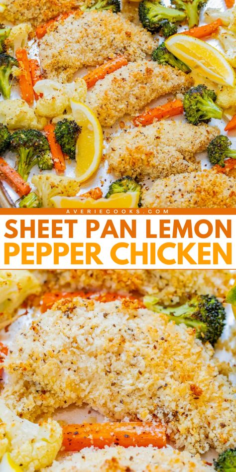 An EASY 30-minute sheet pan meal that’s healthy and full of zesty lemon pepper flavor in every bite! The chicken is juicy on the inside and crispy on the outside without having to fry it! You can customize the veggie choices based on your favorites! Lemon Pepper Chicken And Veggies, Sheet Pan Chicken And Broccoli Recipes, Baked Chicken And Veggies Recipes, Sheet Pan Stir Fry Chicken, Chicken And Vegetables Sheet Pan, One Sheet Chicken And Veggies, One Sheet Pan Meals Chicken, Chicken Sheet Pan Meals, Sheet Pan Suppers Chicken