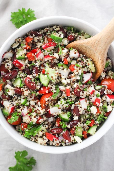 Red Quinoa Recipes, Red Bean Salad, Red Quinoa Salad, Kidney Bean Salad, Salad Italian, Recipes With Kidney Beans, Quinoa Recipes Healthy, Mediterranean Quinoa, Quinoa Salad Recipe