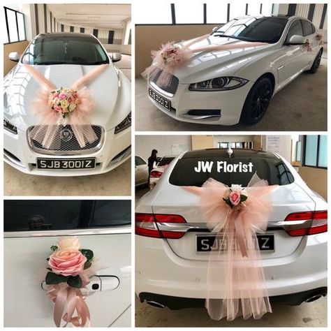 Bridal Car Decor Flowers Singapore | Wedding Car Decoration Packages – JW FLORIST Wedding Car Ribbon Ideas, Wedding Car Design Flowers, Bridal Car Decor, New Car Decoration Ideas, Car Decorations For Wedding Flowers, Wedding Car Decorations Ideas Simple, Bride Car Decoration, Bridal Car Decoration Ideas, Groom Car Decoration