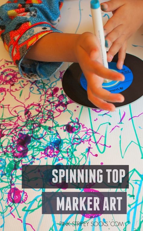 Mix science and art with this great activity!  Simply spin the markers and watch them go!  Great activity to do with the kids! Stripey Socks, First Grade Art, Art In Motion, Art Learning, Math Activities For Kids, Spin Art, Kid Art, Art And Crafts, Spinning Top