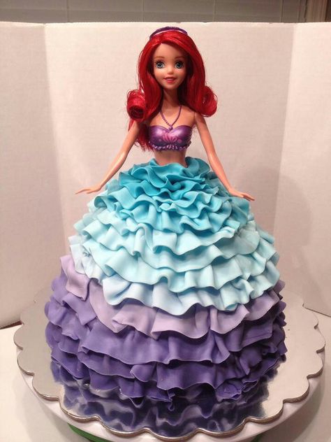 Ariel Ariel Barbie Cake, Ariel Doll Cake, Barbie Dress Cake, Summer Birthday Cake, Ariel Cake, Doll Birthday Cake, Ariel Doll, Mermaid Birthday Party Decorations, Mermaid Birthday Cakes