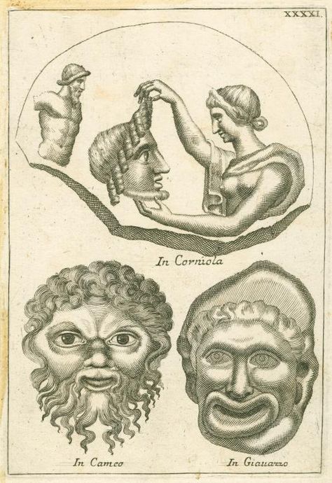 Ancient Roman theatre masks - NYPL Digital Collections Theatre Illustration, Theatre Pictures, Roman Theatre, City Island, Theatre Masks, New York Public Library, Picture Collection, Sacred Art, Ancient Romans