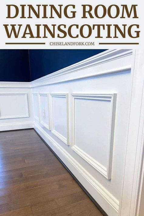 Dining Room Wainscoting Farmhouse, Panel Moulding Dining Room, White Wainscoting Dining Room, Dinning Room Waynes Coating Wainscoting Ideas, Wainscoating Dining Area, Waynes Coating Dinning Room, Dining Room Paneling Ideas, Dining Room White Wainscoting, Wanescoting Ideas Dining Rooms