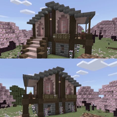 my cherry blossom minecraft build Cherry Wood Library Minecraft, Pink And Brown Minecraft House, Cherry Blossom Dark Oak House Minecraft, Minecraft House Crimson Wood, Cherry Mangrove House Minecraft, Cherry Blossom And Spruce House Minecraft, Spruce Cherry Blossom House Minecraft, Cherry And Dark Oak Minecraft House, Girl Minecraft Builds