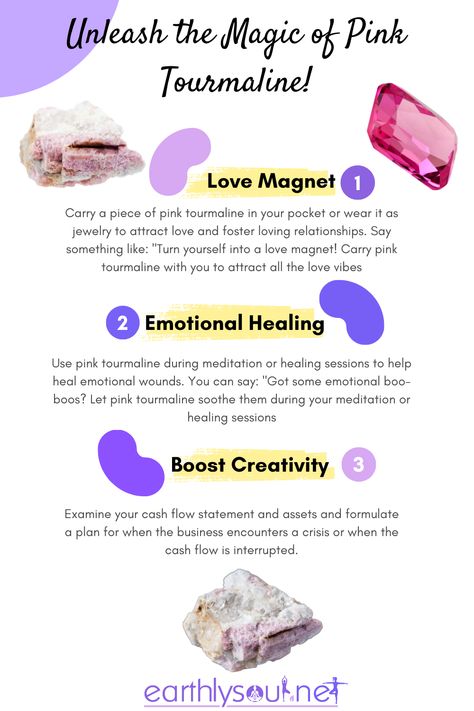 Infographic illustrating three ways on how to use pink tourmaline for love and healing Pink Tourmaline Meaning, Tourmaline Meaning, Pink Tourmaline Jewelry, Pink Tourmaline Crystal, Cash Flow Statement, Heart Healing, Boost Creativity, Gemstone Meanings, Emotional Body