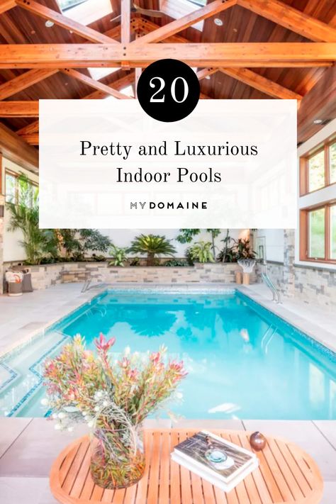 Indoor pools can be just as luxurious as outdoor pools. Ahead, we share 20 stunning indoor pools for some inspiration. Indoor Pool Design Luxury, Residential Indoor Pool, Indoor Pool Decor, Indoor Pool Ideas Dream Homes, Indoor Pool Aesthetic, Indoor Pool Ideas, Pool House Kitchen, Luxury Poolside, Luxury Pools Indoor