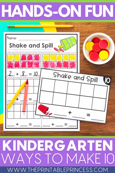 Shake Spill And Count, Shake And Spill 10, Making Tens Activities, Addition Within 10 Activities, Shake And Spill Kindergarten Free, Adding Within 10, Make 10 Activities, Making Ten Kindergarten, Subtraction Centers Kindergarten