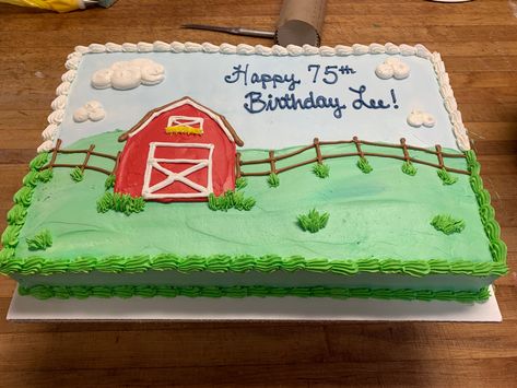 Barnyard Sheet Cake, Barnyard Birthday Party Cake, Simple Farm Cake Ideas, Easy Farm Birthday Cake, Farm Theme Sheet Cake, Old Mcdonald Birthday Party Cake, Farm Birthday Sheet Cake, Farm Theme First Birthday Cake, Farm 2nd Birthday Cake