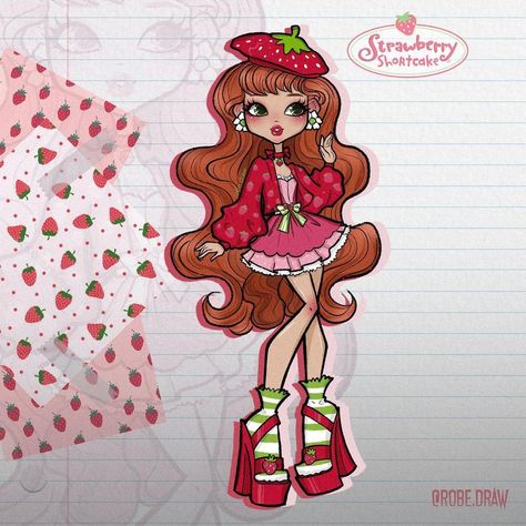 Draw Strawberry, Strawberry Shortcake Outfits, Fashion Illustration Drawing, Strawberry Shortcake Cartoon, Strawberry Shortcake Characters, Strawberry Shortcake Recipes, Characters Inspiration Drawing, Cute Sketches, Pretty Drawings