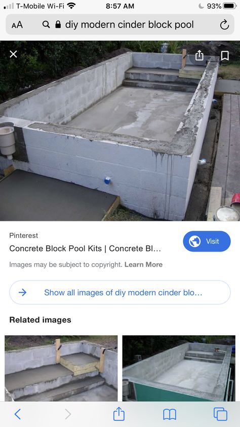 Above Ground Concrete Pool Diy, Cinder Block Pool, Cinder Block Swimming Pool Diy, Concrete Block Pool, Swimming Pool Concrete Surround, Inground Pool Concrete Surround, Semi Above Ground Pool Concrete, Diy Pools, Homemade Swimming Pools