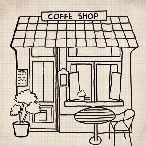 Coffee Shop Drawing, Dibujo Simple, Pen Art Drawings, Architecture Drawing Art, Sketchbook Art Journal, Easy Doodles Drawings, Easy Drawings Sketches, Watercolor Art Lessons, Cute Doodle Art