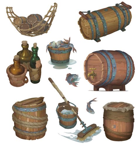 ArtStation - Anchors and barrels, - Grosnez - Pirate Props, Props Concept, Environment Props, Hand Painted Textures, Props Art, Fantasy Props, Digital Texture, Game Props, Futuristic Art