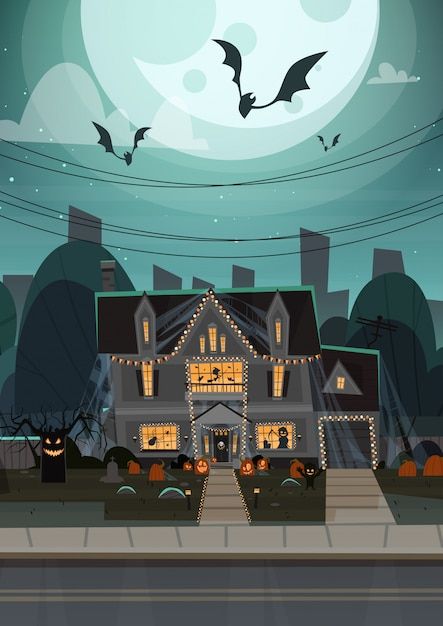 Gost House Background, Halloween Decorated House, Scary House, Vector House, Gacha Backgrounds, Casa Halloween, City Vector, Halloween Scary, Haunted Houses