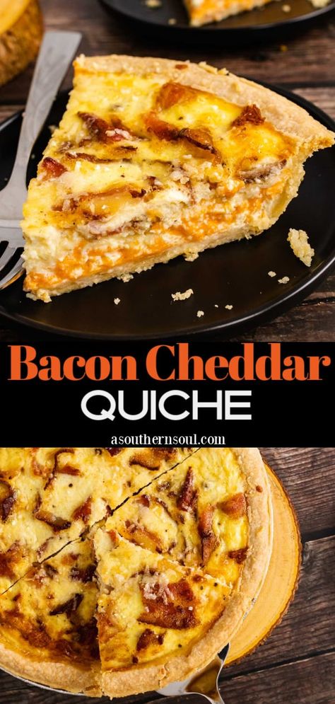 Bacon Cheddar Quiche Bacon Cheddar Quiche, Filet Mignon Chorizo, Buttery Flaky Pie Crust, Cheddar Quiche, Breakfast Quiche Recipes, Bacon Quiche, Easy Bacon, Breakfast Quiche, Quiche Recipe