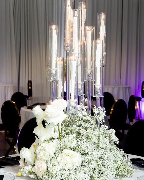 Acrylic Candelabra Wedding Centerpieces, Clear Candelabra Centerpiece, Acrylic Candelabra Centerpiece, Wedding Candelabra Centerpiece, Glass Candelabra Centerpiece, Simple Elegant Wedding Centerpieces, Candelabra Centerpiece Wedding, Candleabra Wedding, Glass Candle Centerpieces