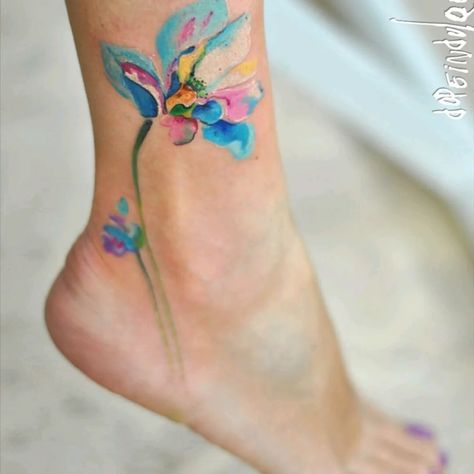 Skin Color Tattoos, Ankle Tattoo Designs, Tattoos For Girls, Watercolor Tattoo Flower, Tatuaje A Color, Ink Ideas, Disney Tattoos, Ankle Tattoo, Trendy Tattoos