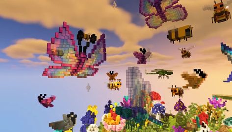 FairyTale Group Build Minecraft Map Minecraft Insect Build, Minecraft Fairytale Builds, Minecraft Flower Build, Minecraft Butterfly, Fairy Tale Minecraft, Fairy Minecraft Builds, Build Minecraft, Minecraft Map, Butterflies Flowers