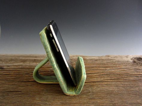 Cell Phone Stand in Patina Green Iphone by DirtKickerPottery Ceramic Iphone Holder, Pottery Cell Phone Holder, Ceramic Cell Phone Holder, Ceramic Phone Stand, Clay Phone Stand, Clay Phone Holder, Ceramic Phone Holder, Ceramic Stand, Patina Green