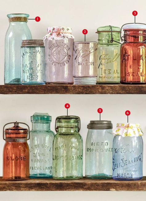 Diy Hanging Shelves, Mason Jar Projects, Vintage Mason Jars, Wine Bottle Diy Crafts, Ball Mason Jars, Vintage Jars, Mason Jar Crafts Diy, Wine Bottle Diy, Shabby Chic Pink