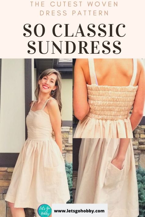 So Classic Sundress Pattern - P4P (Spring Blog Hop!) - Let's Go Hobby Vintage Summer Dress Pattern, Free Sundress Patterns For Women, Sundress Pattern Free, Easy Sundress Pattern, Sundress Diy, Summer Dress Patterns Free, Classic Sundress, Sundress Tutorial, Boat Dress