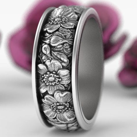 Rose Bouquet Ring, Floral Sterling Silver Ring, Rose Wedding Band, Silver Rose Ring, Nature Inspired Wedding Ring, Custom Ring Size 5020 Art Nouveau Wedding Band, Rose Wedding Band, Rose Wedding Rings, Nature Inspired Wedding Ring, Nature Wedding Ring, Traditional Wedding Bands, Flower Wedding Ring, Mushroom Ring, Silver Rose Ring