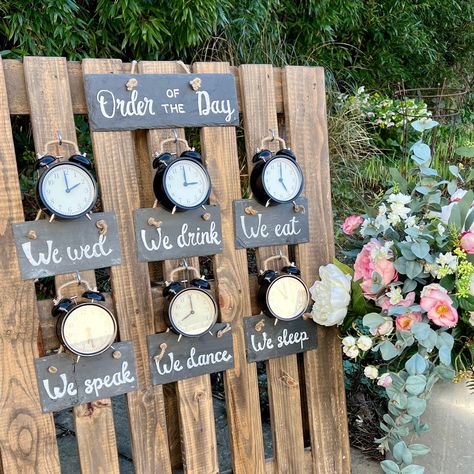 If you're looking for a rustic 'Order of the Day' pallet but don't fancy painting it yourself or using vinyl decals, this could be just what you're looking for. . . . #orderoftheday #weddingsign #weddingsigns #rusticweddingdecor #rusticweddings #rusticweddingideas #rusticweddinginspiration #rusticweddingdecoration #weddingprophire #weddingdecorinspiration #prophire #partyprops #surreyweddingprophire Marquee Wedding Decoration, Fancy Painting, Order Of Events, Pallet Wedding, Library Wedding, Picnic Decorations, Vintage Props, Rustic Wedding Inspiration, Prop Hire