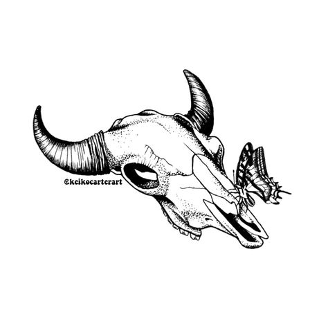 Bison Skull with Butterfly Skull Drawing Bones Art Bison Illustration Butterfly Drawing Black and White Sticker Bison Skull Drawing, Buffalo Skull Tattoo, Bison Skull, Buffalo Skull, Jacket Ideas, Butterfly Drawing, Skull Drawing, Sticker Vinyl, Art Stuff