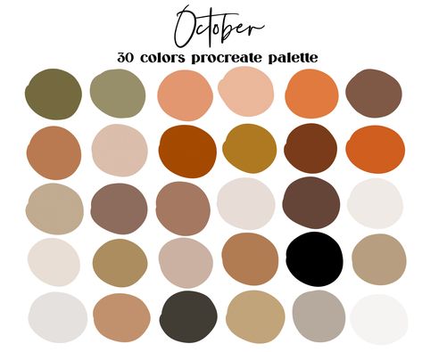 October Neutrals Procreate Color Palette / Ipad Procreate Swatches / Instant Download / Fall Colors / Autumn Colors / Halloween Tones by MarisaCarioscia on Etsy Autumn Pastel Color Palettes, Styling Colors, Procreate Swatches, November Colors, Procreate Color Palette, Ipad Procreate, Color Schemes Colour Palettes, Palette Art, Fall Color Palette