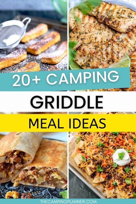 23 Easy Griddle Recipes For Camping Camping Meals On Grill, Yummy Camping Meals, Easy Camping Meals On Griddle, Easy Recipes For Camping, Camp Food Recipes, Small Griddle Recipes, Easy Camping Supper Ideas, Camping Food On Griddle, Recipes For Camping Dinners