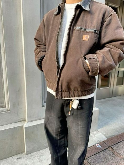 Carhartt Man Outfits, Carhartt Men’s Outfits, Cathartic Jacket Outfit Men, Mens Outfits Carhartt, Carhartt Jacket Men's Outfit, Mens Fashion Carhartt, Men’s Carhartt Jacket, Men’s Carhartt Style, Brown Man Outfit