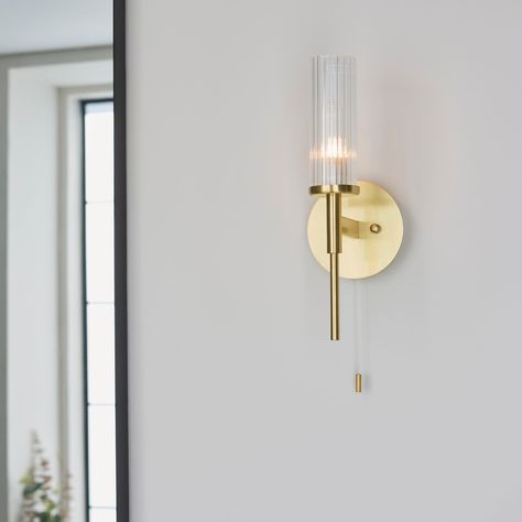 Brass & Bronze Bathroom Wall Lights Bronze Bathroom, Metal Wall Lamp, Brass Bathroom, Brass Wall Light, Glass Wall Lights, Bathroom Ceiling Light, Ribbed Glass, Glass Bathroom, Bathroom Wall Lights