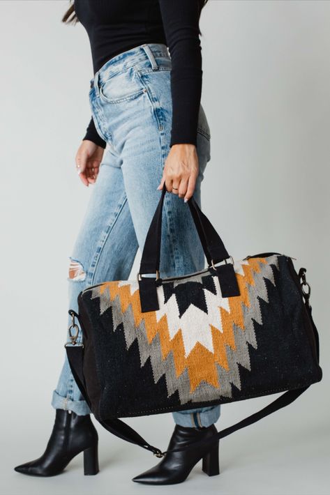 Our newest Aztec inspired print is here, and you'll want to get this one before it's gone! This wester inspired duffel bag is perfect for your fall getaways this season. Neutral Bag, Flannel Sweatshirt, Fall Getaways, Knit Jewelry, Weekend Travel Bags, Sac Week End, Weekend Bag, Duffel Bags, Travel Duffel