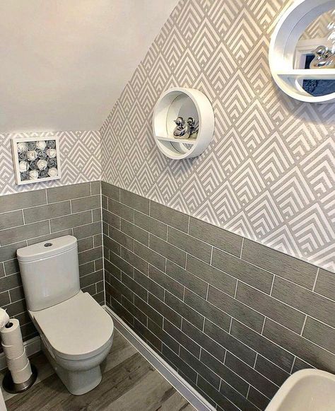 Under the stairs Small Toilet Design Ideas, Small Downstairs Toilet Ideas, Downstairs Toilet Ideas, Understairs Toilet, Small Toilet Design, Small Downstairs Toilet, Bathroom Under Stairs, Toilet Ideas, Small Full Bathroom